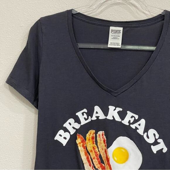 Pink Victoria's Secret Breakfast Crew Charcoal Gray Short Sleeve Tee - Small - Picture 3 of 9